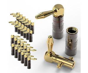 FosPower 24 Fiches Bananes Premium à Angle Droit pour Câble d'Enceinte | Connecteurs Plaqués Or et Doubles Vis pour Systèmes HiFi, Haut-Parleurs, Amplificateurs, et Ampli Home Cinéma