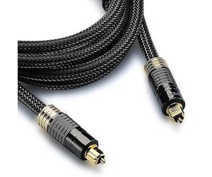 FosPower Câble Optique Audio Toslink en Fibre de Carbone - 3m | Compatible avec Freebox, Barre de Son, Ampli, Chaine HiFi, Lecteur Blu-Ray, et Receveur Satellite. Plaqué Or 24K