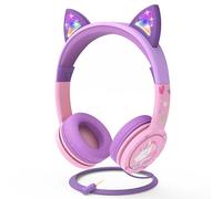 FosPower Casque Audio Enfant avec Oreilles de Chat LED, Limite de Volume 85dB, Casque Filaire 3,5mm avec, Écouteurs pour Filles & Garçons pour iPad, Tablette, École, Voyage, Rose Bébé/Lavande