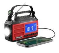 FosPower Radio d'urgence Dynamo à Manivelle avec Écran LCD, Rouge | Batterie Externe 37000mWh avec Prise Jack 3.5mm, Alarme SOS, et Lampe pour Panne de Courant et Camping Solaire