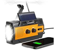 FosPower Radio d'urgence Météo 4000mAh (modèle A3) Solaire/manivelle/à Piles Chargeur de Batterie Portable avec AM/FM, Lampe de Poche LED, Alarme SOS pour la Randonnée et l'extérieur (Orange)