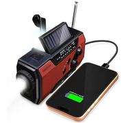 FosPower - Radio Portable d'urgence Météo avec Batterie de 7400mWh (2.000mAh) | Batterie Rechargeable par Panneau Solaire, Manivelle, Piles ou USB | AM/FM, Lampe Torche LED, SOS, Rouge