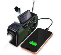 FosPower - Radio Portable d'urgence Météo avec Batterie de 7400mWh (2.000mAh) | Batterie Rechargeable par Panneau Solaire, Manivelle, Piles ou USB | AM/FM, Lampe Torche LED, SOS, Vert
