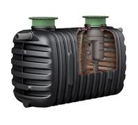 Fosse septique avec filtre 3000 litres, 5 à 11 habitants, certifié CE, réservoir avec deux connexions DN110, 2 couvercles télescopiques DN400 passables par piétons, filtre Anaerobix 40L.