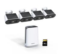 FOSSENXE 2K Camera Solaire Exterieur WiFi sans Fil, 4-Cam Kit avec Base Stockage, sans Abonnement, Panneau Solaire Intégré, 4MP Caméra Surveillance WiFi avec Vision Nocturne, Détection de Mouvement