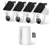 FOSSENXE 2K Camera Surveillance WiFi Exterieure Solaire, Kit 4 Caméras avec Homebase, Zéro Frais, PTZ 360°, Stockage Local 64G, 4MP Caméra sans Fil avec Détection Mouvement PIR, Vision Nocturne