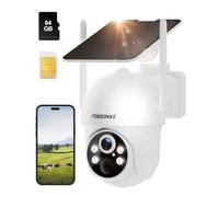 FOSSENXE 4G LTE Caméra Surveillance Exterieur sans Fil, 2K 4MP Solaire Camera avec Carte SIM et Carte de Stockage de 64 Go, Vision Nocturne, Suivi Automatique, IP66 (Pas De Prise en Charge WiFi)