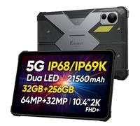 FOSSiBOT DT3 5G Tablette Incassable, Batterie 21560mAh, 32Go+256Go(Externe 2To), Lampe de Camping, 64MP+32MP, 10,4'' 2K FHD+, Android 15 IP68 IP69K Tablet Etanche Antichoc, Dual SIM 5G, GPS NFC Noir