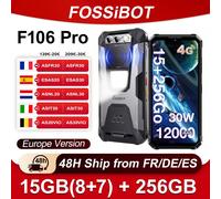 FOSSiBOT F106 Pro 15GB(8 + 7) RAM 256GB ROM Smartphone 12000mAh 30W charge 6,58 "FHD + Android 14 haut-parleur lumière de Camping noir