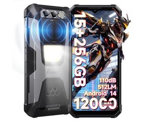 FOSSiBOT F106 Pro Téléphone Portable Incassable, 15Go+256Go Android 14, Écran 6.58" FHD+, 48MP+20MP Nocturne Vision, Grande Batterie 12000mAh/30W, Lampe de Camp 512LM Haut-Parleur 110db