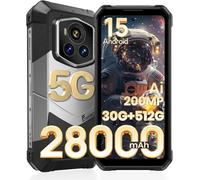 FOSSiBOT F107 Pro 5G Smartphone Incassable 28000mAh(66W) 200MP, 30Go+512Go/2To Téléphone Portable Incassable, Dimensity 7300 Android 15, 6,95" FHD+ 120Hz Dual SIM Vision Nocturne/IP68/IP69K/NFC Gris