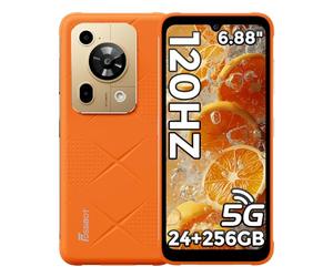 FOSSIBOT F112 Pro 5G Téléphone Portable Incassable 24Go + 256Go/1To, Smartphone Incassable Dimensity 6300, Écran HD+ 6,88" 120Hz Android 14, 50MP 7150mAh Dual SIM Octa-Core/IP68/IP69K/OTG/NFC (Orange)