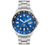 Fossil Blue Watch for Men, GMT Movement with Stainless Steel Or Leather Strap, Ton argenté