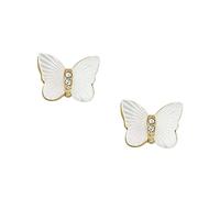 Fossil Boucles d'oreilles Papillon en acier inoxydable doré, fermoir clou & tige, blanc