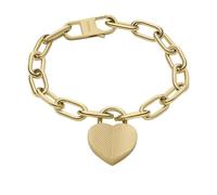 Fossil Bracelet à pampille cœur Harlow Linear Texture Fossil en acier inoxydable, doré, pour femme, JF04658710