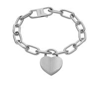 FOSSIL Bracelet à pampille cœur Harlow Linear Texture FOSSIL en acier inoxydable, pour femme, JF04659040, Argent brillant