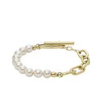 FOSSIL Bracelet de chaîne en acier inoxydable doré Heritage Pearl D-Link pour femmes, JF04729710