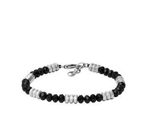 Fossil Bracelet de perles All Stacked Up en agate, noir, pour homme, JF04602040, Noir graphite