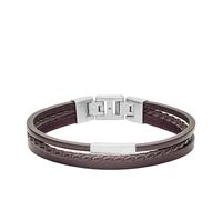 Fossil Bracelet Homme Casual Acier Inoxydable et Cuir Véritable, 180mm - 195mm, Cuir