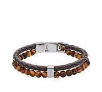 Fossil Bracelet Homme en Acier Inoxydable et Cuir Véritable et/ou Perles pour Homme, one size, Cuir, pierre semi-précieuse