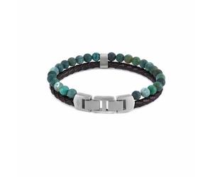 FOSSIL Bracelet perlé pour homme en acier inoxydable ou en cuir avec fermoir rabattable