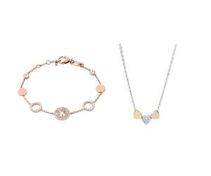 Fossil Bracelet Pour Femmes, 19 Cm + 2.5 Cm Extension Rose, Or Rose, Nacre, Acier Inoxydable, JF01739791 + Longueur 40.6 Cm, Extension 5.1 Cm Collier En Acier Inoxydable Tricolore, JF02856998