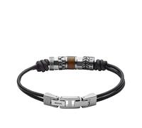 Fossil Bracelet pour homme en acier inoxydable et cuir véritable et/ou perles, 8 5 inch, Cuir