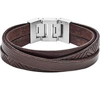FOSSIL Bracelet Pour Hommes Cuir, Longueur Intérieure 175mm X 190mm Bracelet En Acier Inoxydable Argenté, JF02999040, Brun ambré