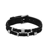 Fossil Bracelet pour hommes Leather Essentials, bracelet en cuir noir, longueur : 256 mm, largeur : 13,7 mm, JF04473040