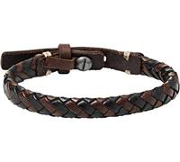 Fossil Bracelet Pour Hommes , Longueur : 240mm Noir, Brun, Argent Bracelet En Cuir Véritable, JA5932716