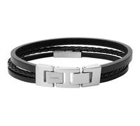 Fossil Bracelet homme - Acier et cuir véritable - Noir/Argent - Taille One Size