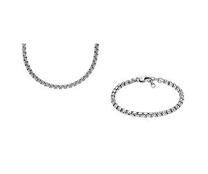 Fossil - Collier à chaînes et bracelet à chaînes pour hommes, acier inoxydable