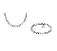 Fossil Collier et Bracelet Homme Harlow, Acier Inoxydable Argent, Set