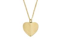 Fossil Collier pendentif cœur Harlow Linear Texture Fossil en acier inoxydable, doré, pour femme, JF04652710