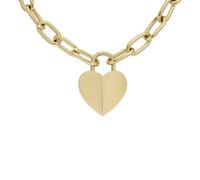 Fossil Collier pendentif cœur Harlow Linear Texture Fossil en acier inoxydable, doré, pour femme, JF04656710