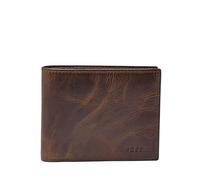 Fossil Derrick Portefeuille à Deux Volets en Cuir avec Blocage RFID pour Homme avec fenêtre à Rabat pour Carte d'identité, Marron foncé, Taille Unique