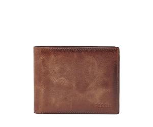 Fossil Derrick Portefeuille à Deux Volets en Cuir avec Blocage RFID pour Homme avec fenêtre à Rabat pour Carte d'identité, Marron, Taille Unique