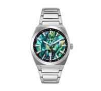 Fossil Everett Montre à Quartz pour Homme avec 3 Aiguilles et Bracelet en Acier Inoxydable ou en Cuir, argenté et Vert, 42 mm, Bracelet