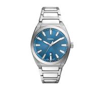 Fossil Everett Watch for Men, Quartz movement with Stainless steel or Leather strap, Ton argenté