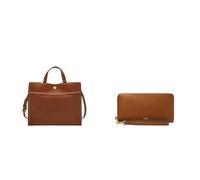 Fossil Femme Carmen Sac en cuir marron et portefeuille Logan, Coffret