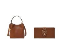 FOSSIL Femme Jessie Sac en cuir marron et portefeuille Harwell, Coffret