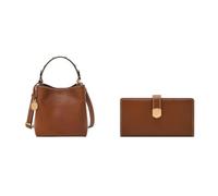 FOSSIL Femme Jessie Sac en cuir marron et portefeuille Lennox, Coffret