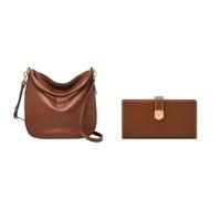 FOSSIL Femme Jolie Sac en cuir marron et portefeuille Lennox, Coffret