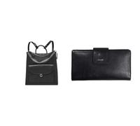 FOSSIL Femme Parker Sac en cuir noir et portefeuille Logan en similicuir, Coffret