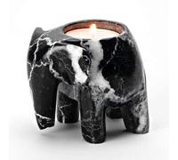 Fossil Gift Shop - Bougeoir pour bougie chauffe-plat - Éléphant en marbre - 8 cm, Pierre, Black Marble