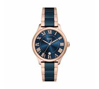 Fossil Gilmore Montre Femme, Mouvement Quartz Trois Aiguilles Date avec bracelet en acier inoxydable ou cuir, Ton or et bleu foncé, 38 mm