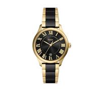 Fossil Gilmore Montre Femme, Mouvement Quartz Trois Aiguilles Date avec Bracelet en Acier Inoxydable ou Cuir, Noir et Or Jaune, 38 mm