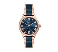 Fossil Gilmore Montre Femme, Mouvement Quartz Trois Aiguilles Date avec Bracelet en Acier Inoxydable ou Cuir, Ton Or et Bleu foncé, 38 mm