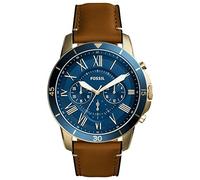 FOSSIL Grant Montre pour Homme, Mouvement Chronographe à Quartz, avec Bracelet en Acier Inoxydable ou en Cuir, Tan et Bleu, 44mm