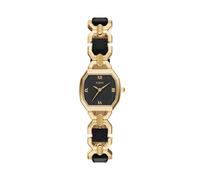 Fossil Harlow Montre à trois aiguilles en cuir noir et acier inoxydable doré pour femme